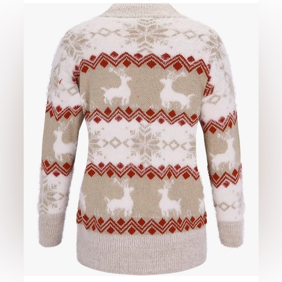 Snowflake Fawn Pattern Crewneck Sweater Long Sleeve Knit Pullover, Size: M - Picture 7 of 8